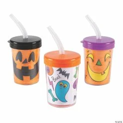 Deals ✔️ Color Your Own Jack-O’-Lantern Cups with Lids & Straws 😀 -Halloween Crafts Shop color your own jack o lantern cups with lids and straws13950319 a01