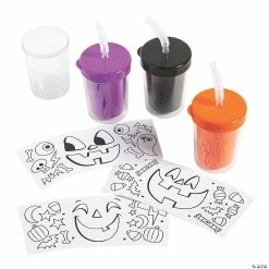 Deals ✔️ Color Your Own Jack-O’-Lantern Cups with Lids & Straws 😀 -Halloween Crafts Shop color your own jack o lantern cups with lids and straws13950319 a02