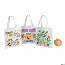 New 👍 Color Your Own Mini Christian Pumpkin Canvas Tote Bags - 12 Pc. 🧨 -Halloween Crafts Shop color your own mini christian pumpkin canvas tote bags 12 pc 13983001 a01