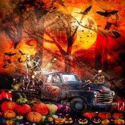 Buy ⌛ Happy 🎃 Halloween Moon Panel Cotton Fabric 35 x44 by David Textiles 🤩