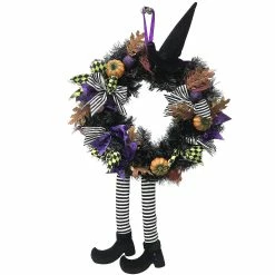 Best reviews of ⌛ Skeleteen Happy 🦇 Halloween Witch Wreath - Front Door Hanging Witchy Decorations with Pumpkins, Maple Leaves, Witch Hat and Witch Legs 🎉