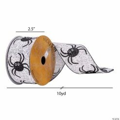Best Sale 😀 Vickerman 2.5" x 10 Yards Grey and Black Glitter Spider Ribbon 😀 -Halloween Crafts Shop vickerman 2 5 x 10 yards grey and black glitter spider ribbon14245727 a02