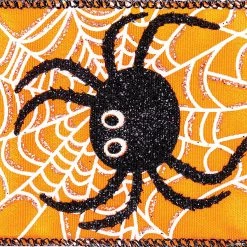 Budget 🛒 Vickerman 2.5" x 10 Yards Orange and Black Glitter Spider Ribbon 🎁 -Halloween Crafts Shop vickerman 2 5 x 10 yards orange and black glitter spider ribbon14245726 a01