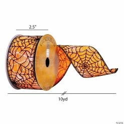 Buy ⭐ Vickerman 2.5" x 10 Yards Orange and Black Spider Web Ribbon ⌛ -Halloween Crafts Shop vickerman 2 5 x 10 yards orange and black spider web ribbon14245724 a02